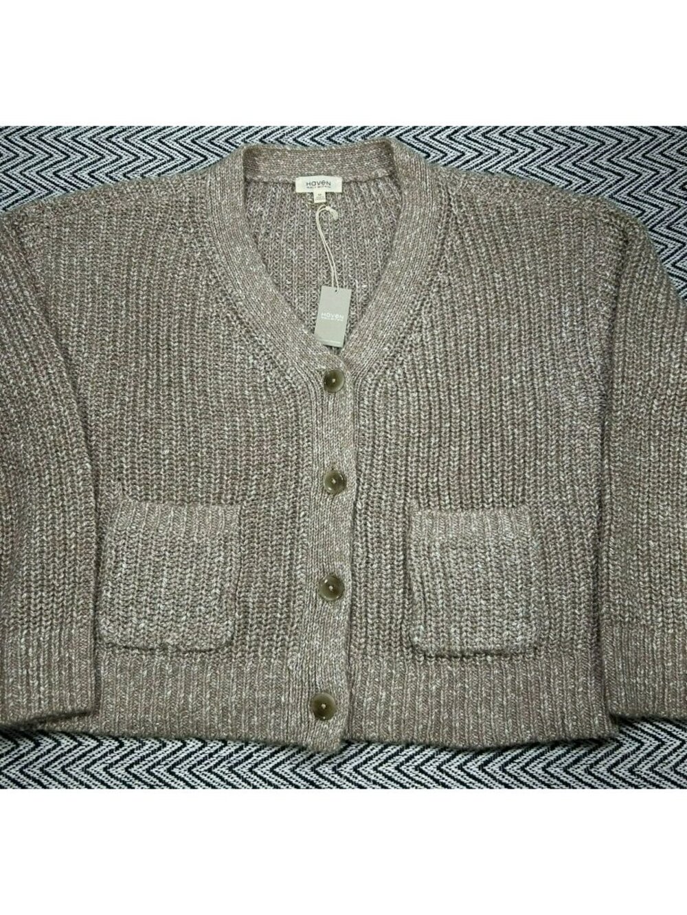 Haven Womens Knit Button Cardigan Taupe Medium Recycled Blend NWT